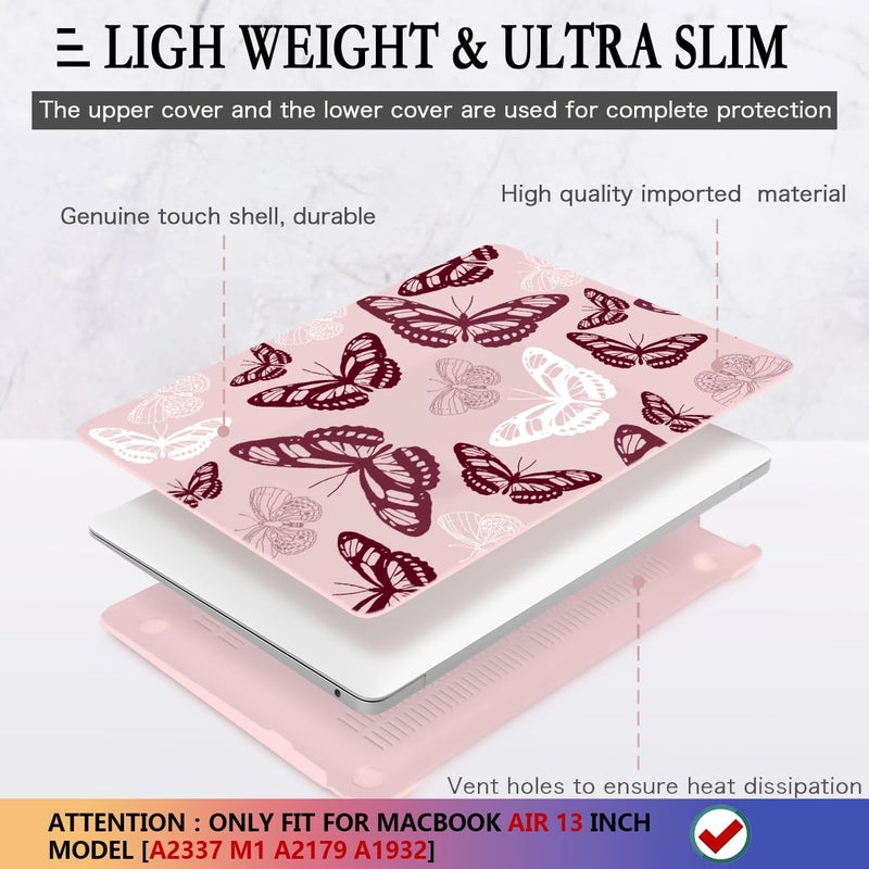 CISSOOK Butterfly Case for MacBook Air 13 Inch Pink 2021 2020 2019 2018 Release Model A2337 M1 A2179 A1932  Pink Cover with Keyboard Cover for MacBook Air 13 with Retina Display and Touch ID - Image 4
